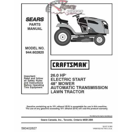 Manuel de pièces tracteur Craftsman 944.602820