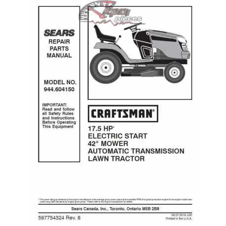 Craftsman Tractor Parts Manual 944.604150