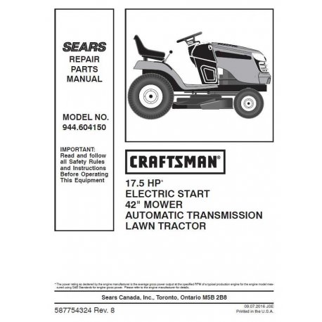 Craftsman Tractor Parts Manual 944.604150