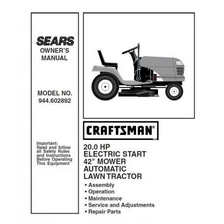 Craftsman Tractor Parts Manual 944.602892