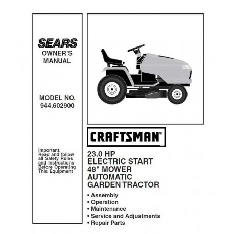 Craftsman Tractor Parts Manual 944.602900