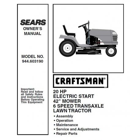 Craftsman Tractor Parts Manual 944.603190