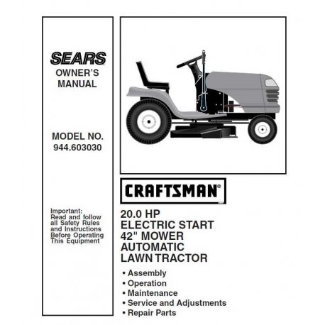 Manuel de pièces tracteur Craftsman 944.603030