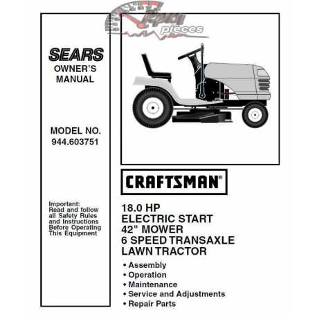 Manuel de pièces tracteur Craftsman 944.603751