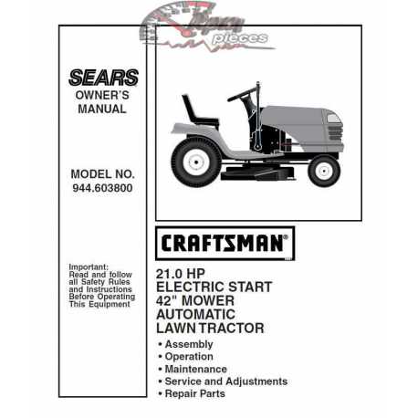 Manuel de pièces tracteur Craftsman 944.603800