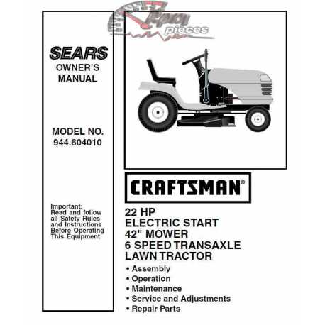 Manuel de pièces tracteur Craftsman 944.604010