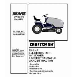 Craftsman Tractor Parts Manual 944.604060