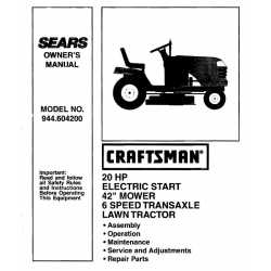 Manuel de pièces tracteur Craftsman 944.604200