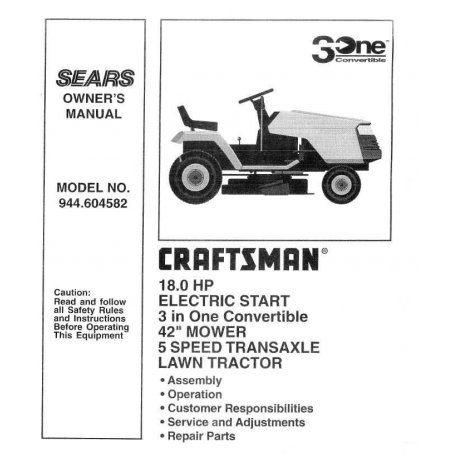 Craftsman Tractor Parts Manual 944.604582