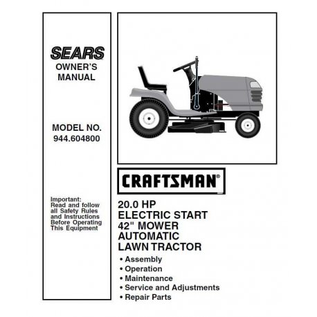 Craftsman Tractor Parts Manual 944.604800