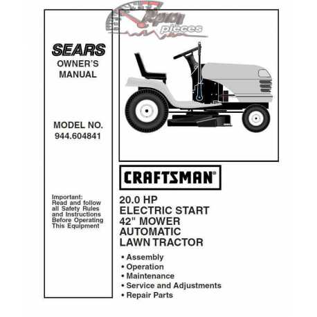 Manuel de pièces tracteur Craftsman 944.604841