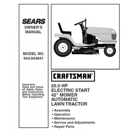 Manuel de pièces tracteur Craftsman 944.604841