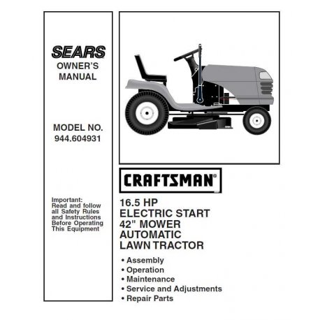 Manuel de pièces tracteur Craftsman 944.604931