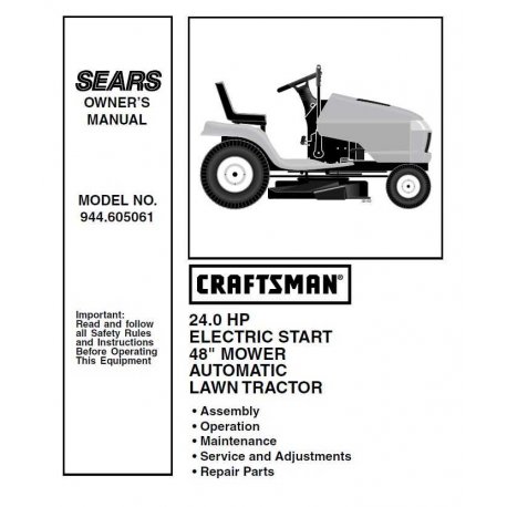 Manuel de pièces tracteur Craftsman 944.605061