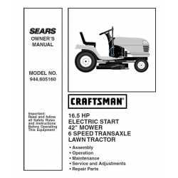 Craftsman Tractor Parts Manual 944.605160