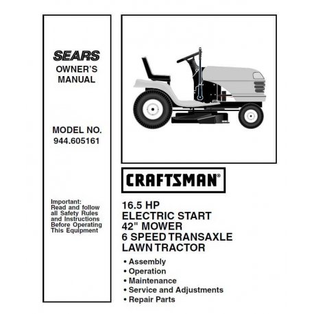 Craftsman Tractor Parts Manual 944.605161