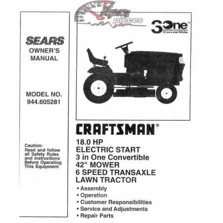 Manuel de pièces tracteur Craftsman 944.605281
