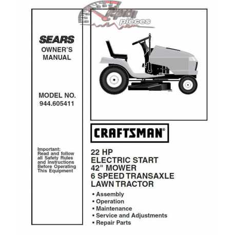 Manuel de pièces tracteur Craftsman 944.605411