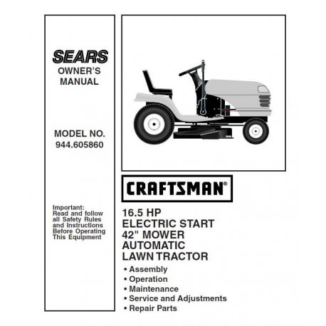 Manuel de pièces tracteur Craftsman 944.605860