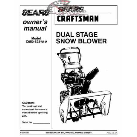 Craftsman snowblower Parts Manual C950-52818-0