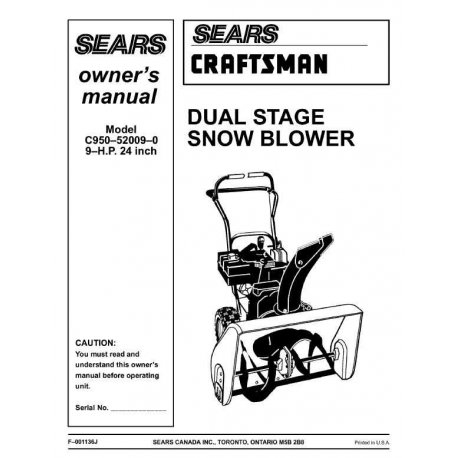 Craftsman snowblower Parts Manual C950-52009-0