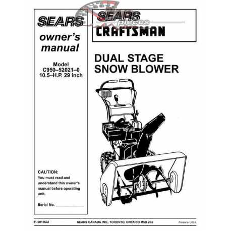 Craftsman snowblower Parts Manual C950-52021-0