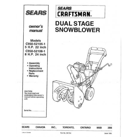 Craftsman snowblower Parts Manual C950 52105 1