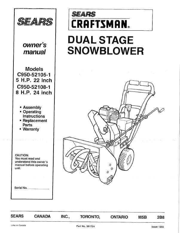 Craftsman snowblower Parts Manual C950 52105 1