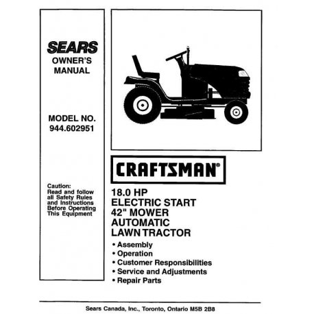 Manuel de pièces tracteur Craftsman 944.602951