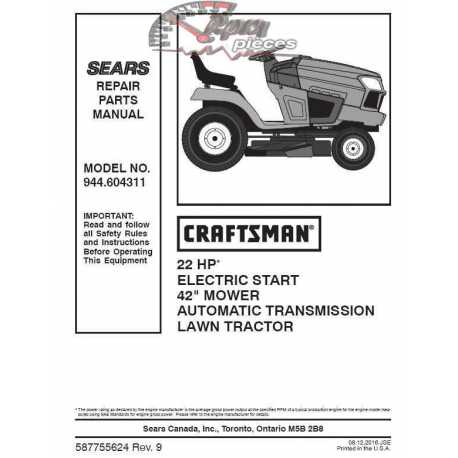 Manuel de pièces tracteur Craftsman 944.604311
