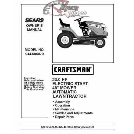Manuel de pièces tracteur Craftsman 944.606070