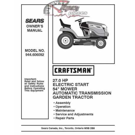 Craftsman Tractor Parts Manual 944.606092
