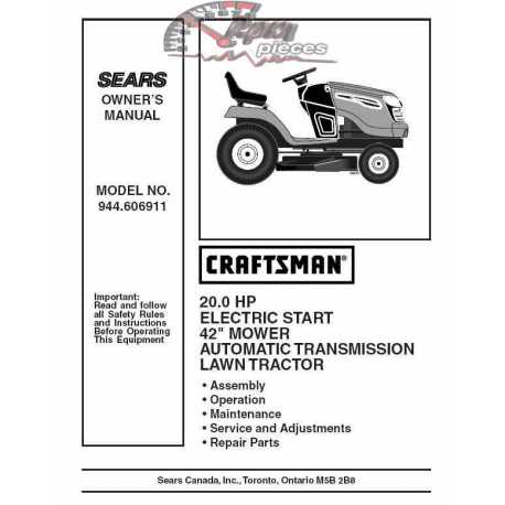 Craftsman Tractor Parts Manual 944.606911