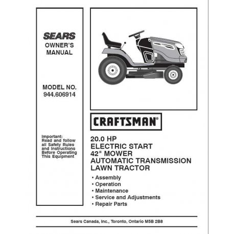 Manuel de pièces tracteur Craftsman 944.606914