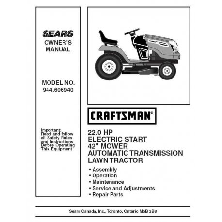 Craftsman Tractor Parts Manual 944.606940