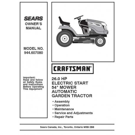 Craftsman Tractor Parts Manual 944.607080