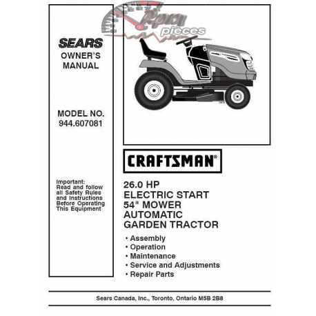 Craftsman Tractor Parts Manual 944.607081