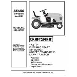 Craftsman Tractor Parts Manual 944.607170