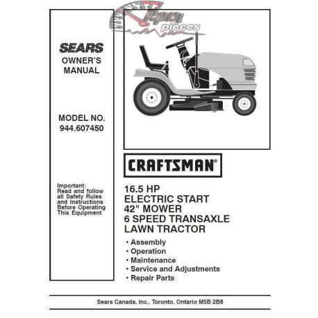 Craftsman Tractor Parts Manual 944.607450