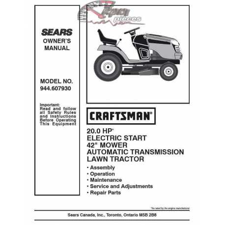 Manuel de pièces tracteur Craftsman 944.607930