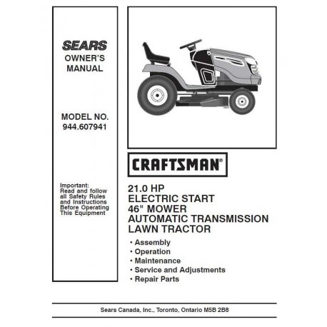 Manuel de pièces tracteur Craftsman 944.607941