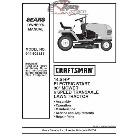 Manuel de pièces tracteur Craftsman 944.608131