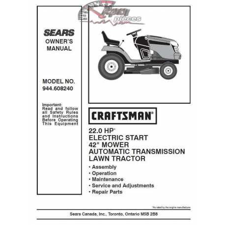 Craftsman Tractor Parts Manual 944.608240