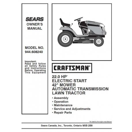 Craftsman Tractor Parts Manual 944.608240