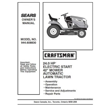 Manuel de pièces tracteur Craftsman 944.608830