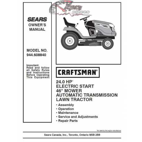 Manuel de pièces tracteur Craftsman 944.608840
