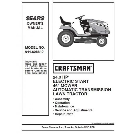 Manuel de pièces tracteur Craftsman 944.608840