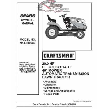 Manuel de pièces tracteur Craftsman 944.608930