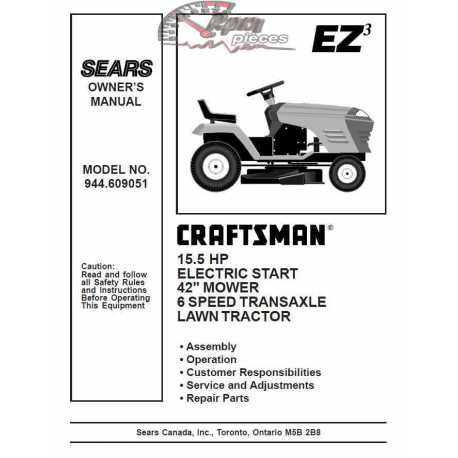 Manuel de pièces tracteur Craftsman 944.609051