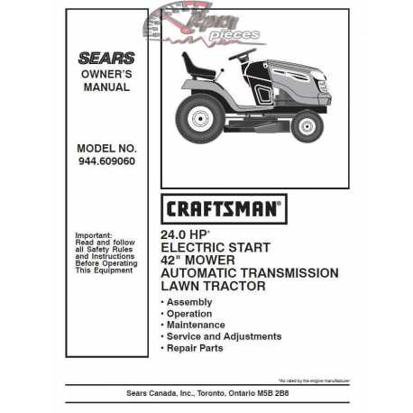 Manuel de pièces tracteur Craftsman 944.609060